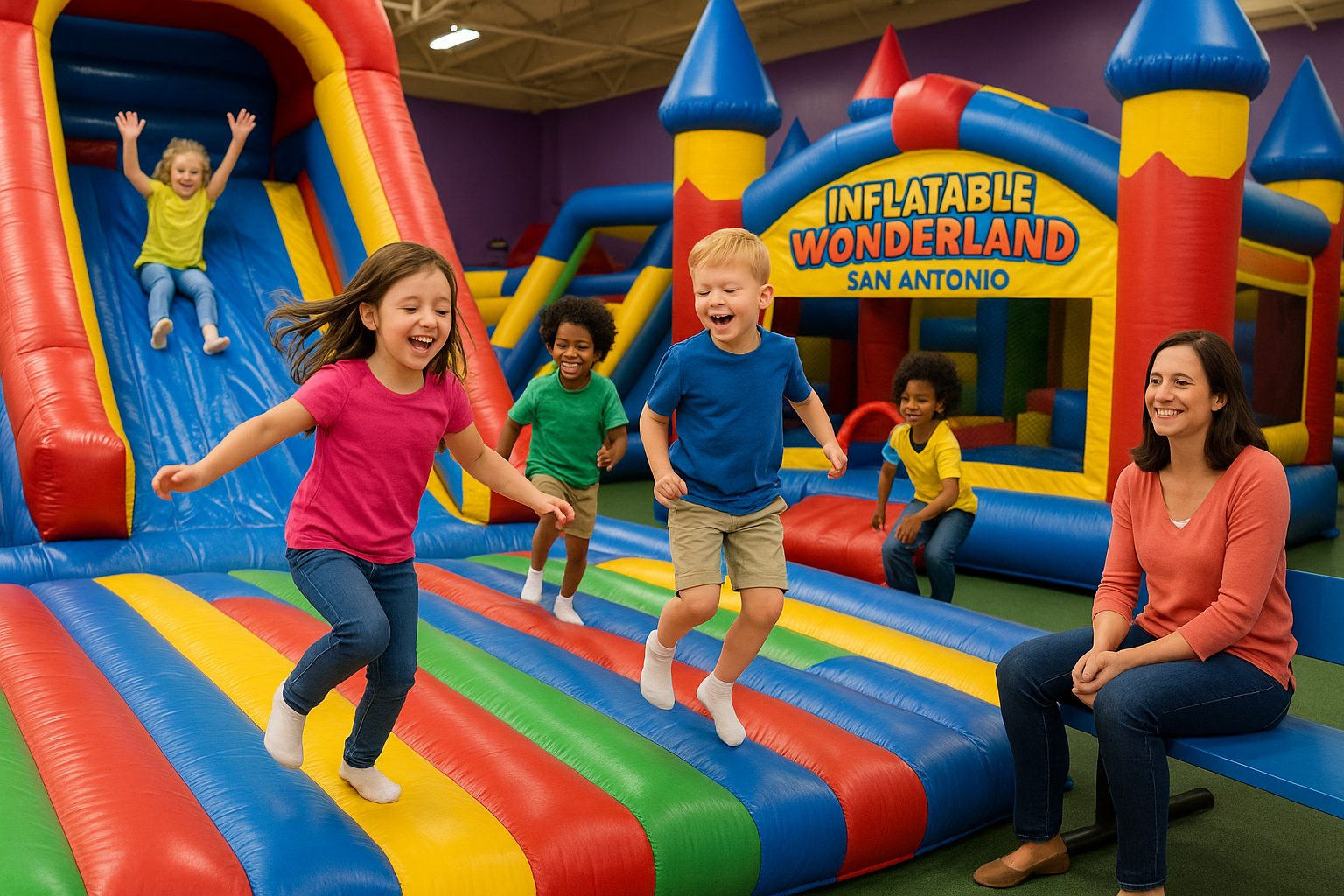 Four children in an inflatable castle. 