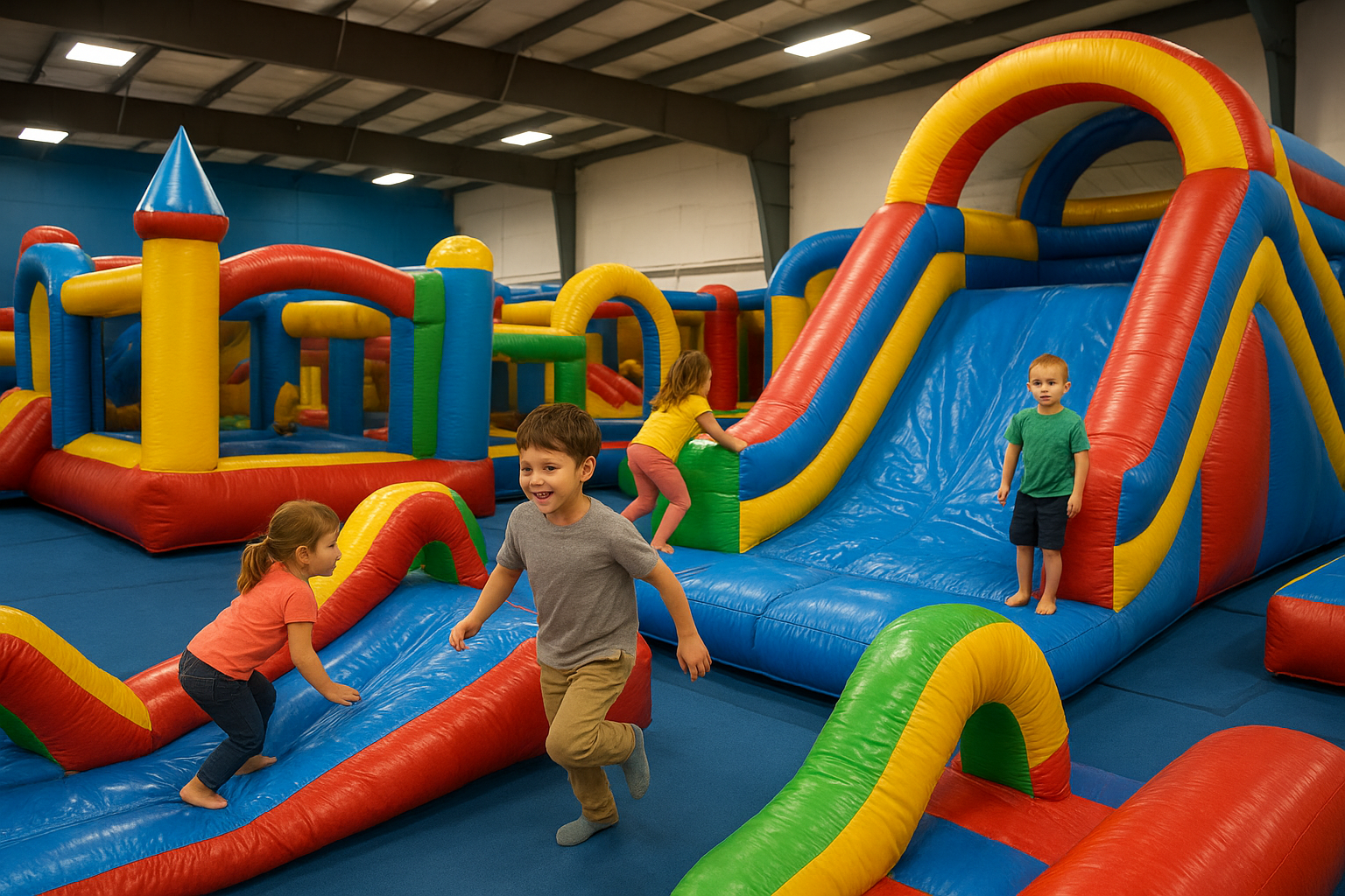 Four children in an inflatable castle. 