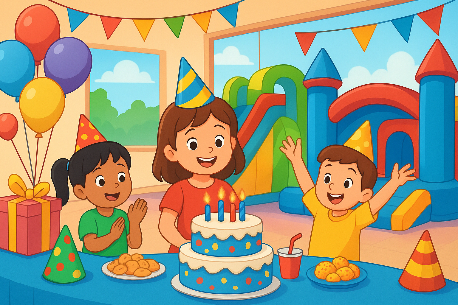 Four children in an inflatable castle. 