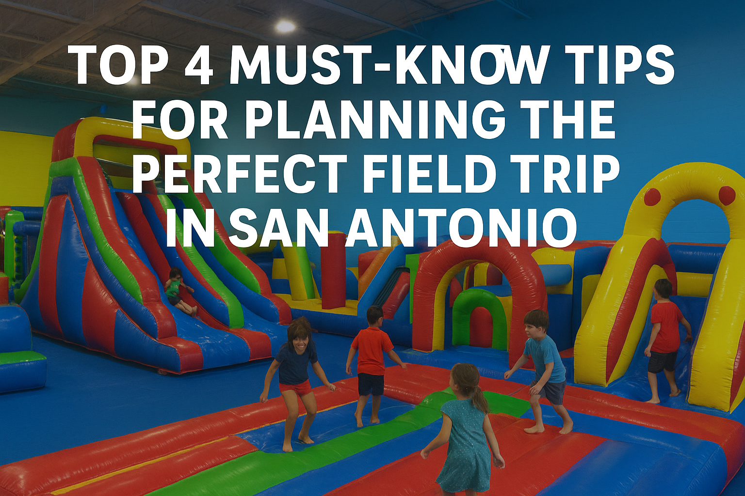 Four children in an inflatable castle. 