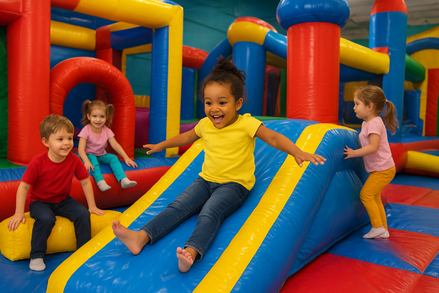 Four children in an inflatable castle. 