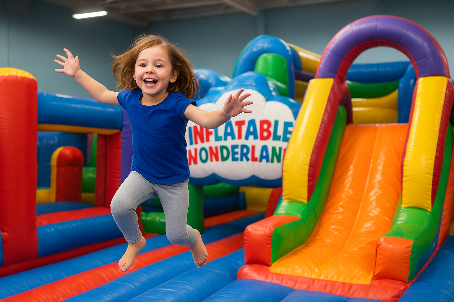 Four children in an inflatable castle. 