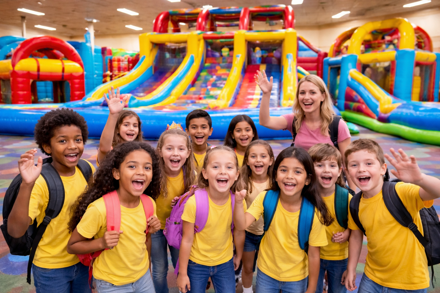 Four children in an inflatable castle. 