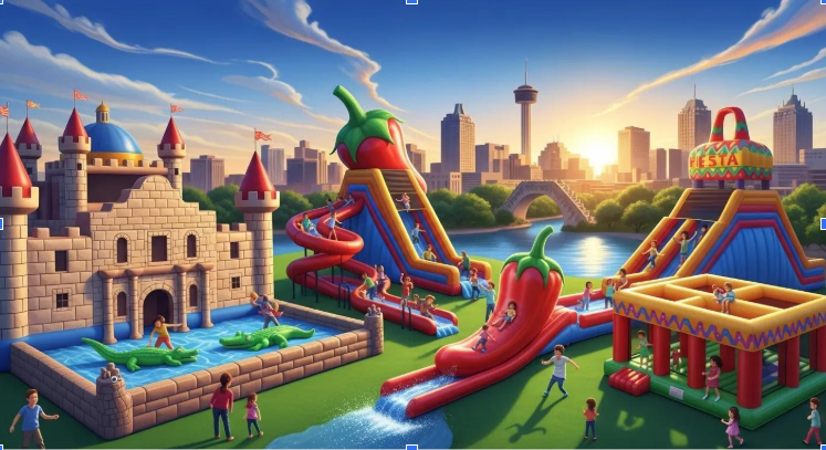 Four children in an inflatable castle. 