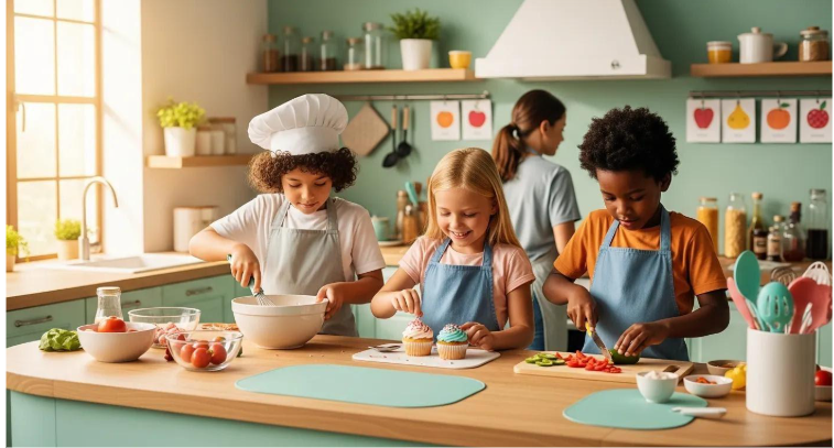 Four children in an inflatable castle. 