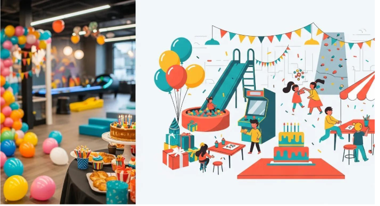 Four children in an inflatable castle. 