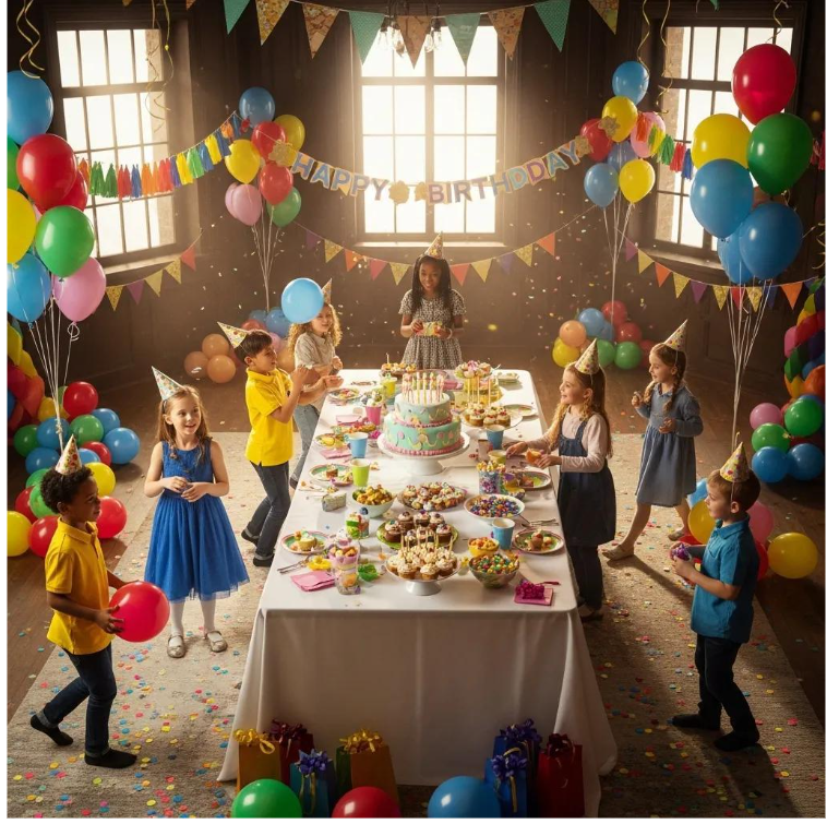 Four children in an inflatable castle. 