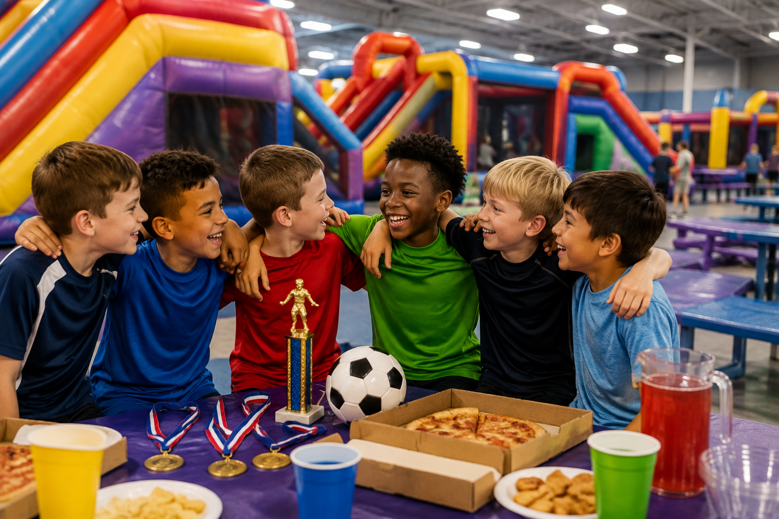 Four children in an inflatable castle. 