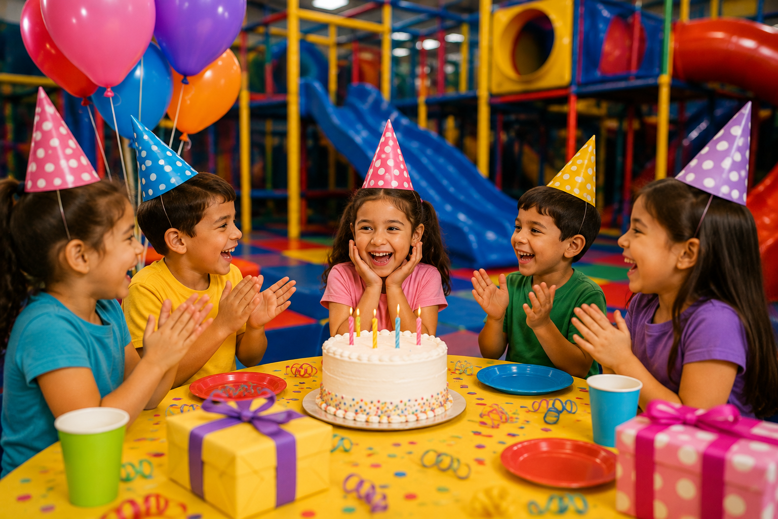 Four children in an inflatable castle. 