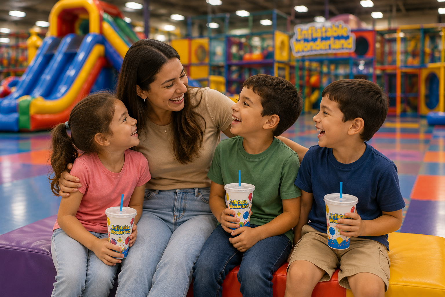 Four children in an inflatable castle. 