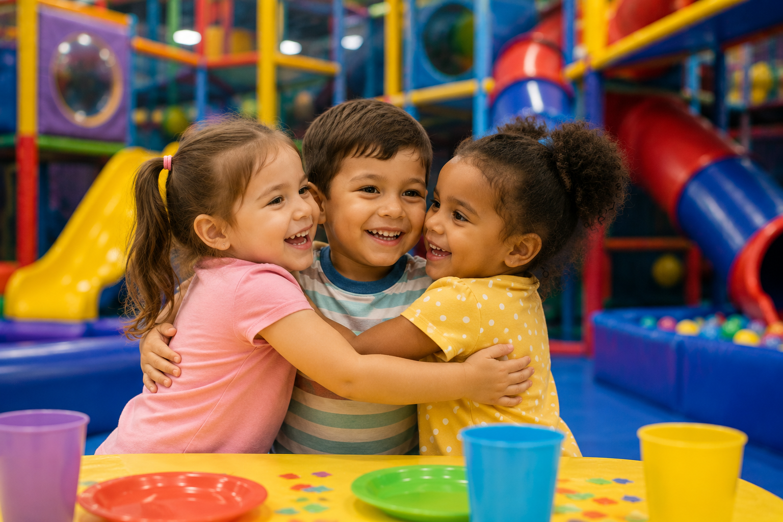 Four children in an inflatable castle. 