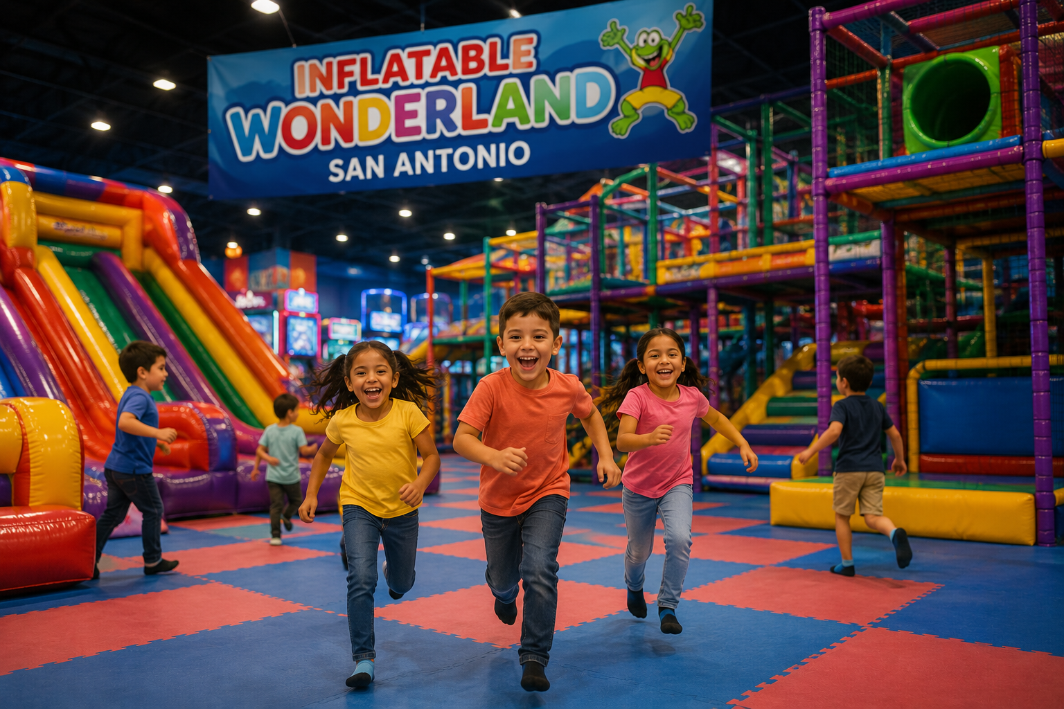 Four children in an inflatable castle. 