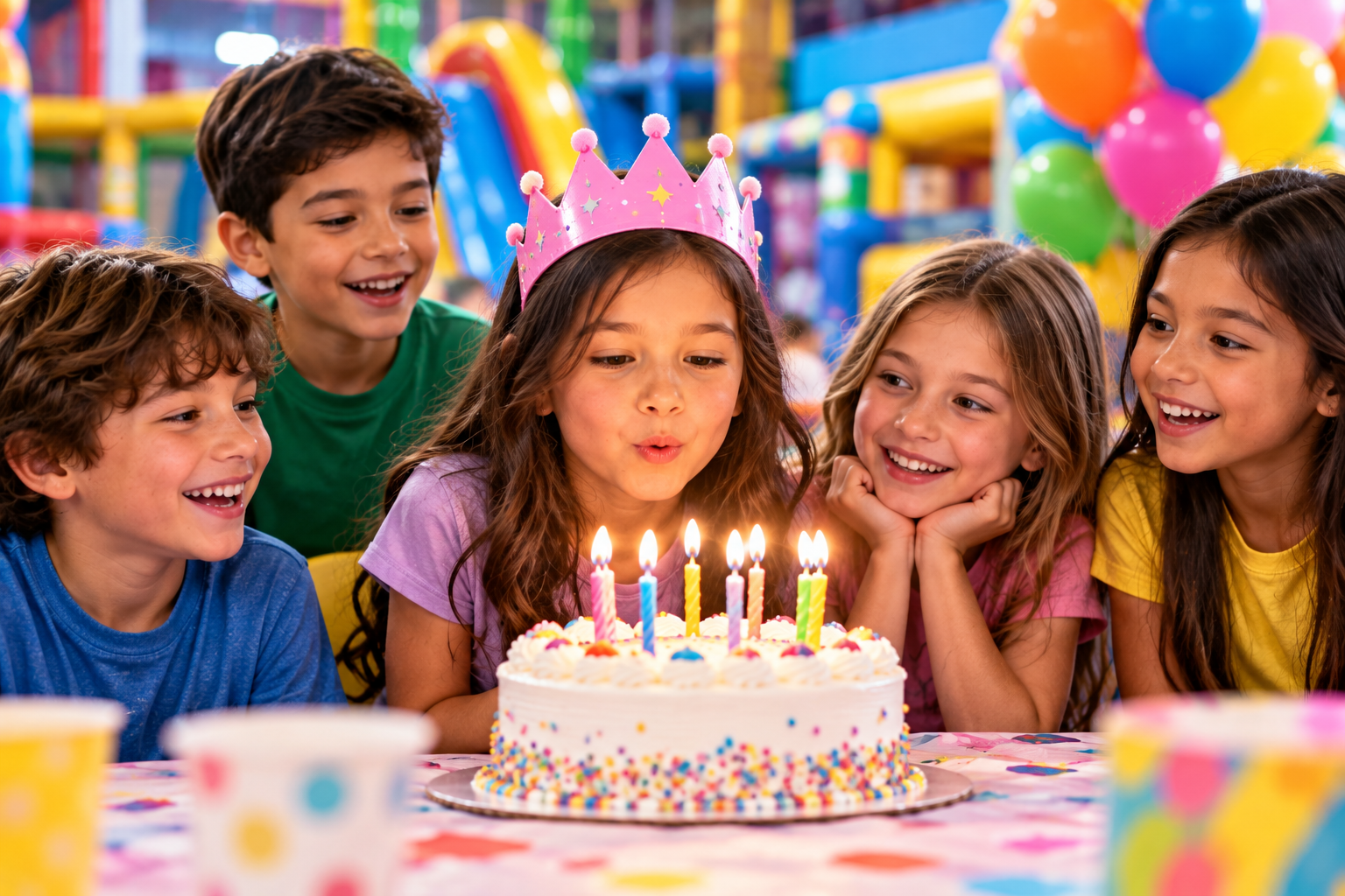 Four children in an inflatable castle. 