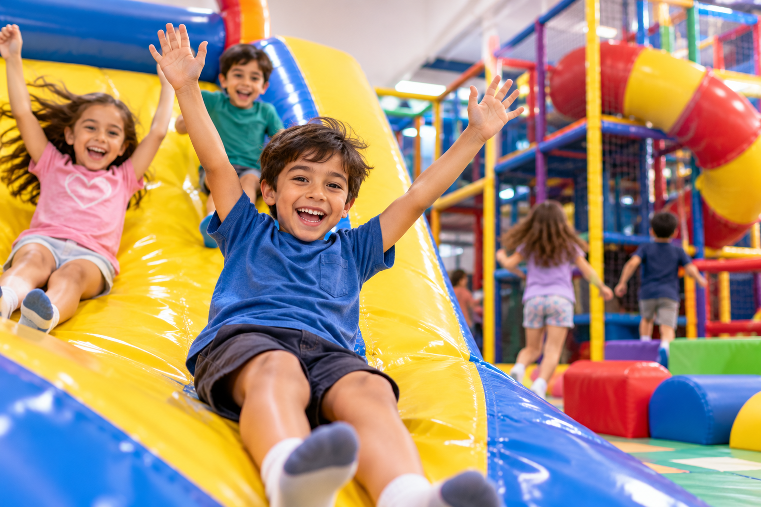 Four children in an inflatable castle. 