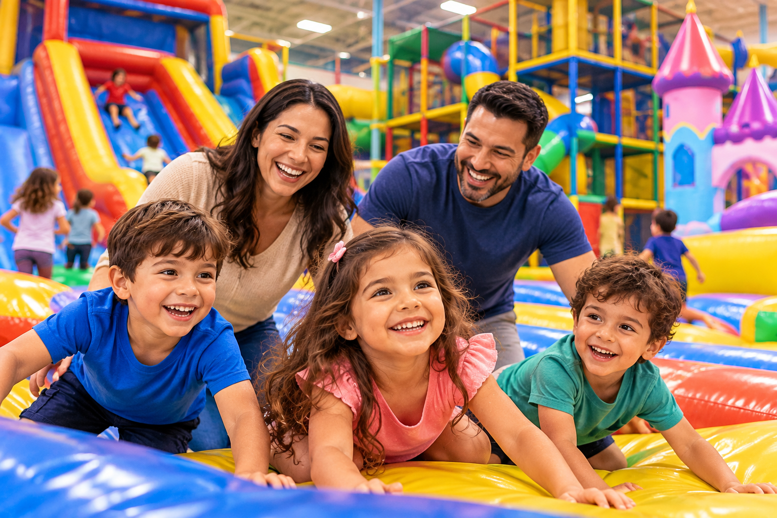 Four children in an inflatable castle. 