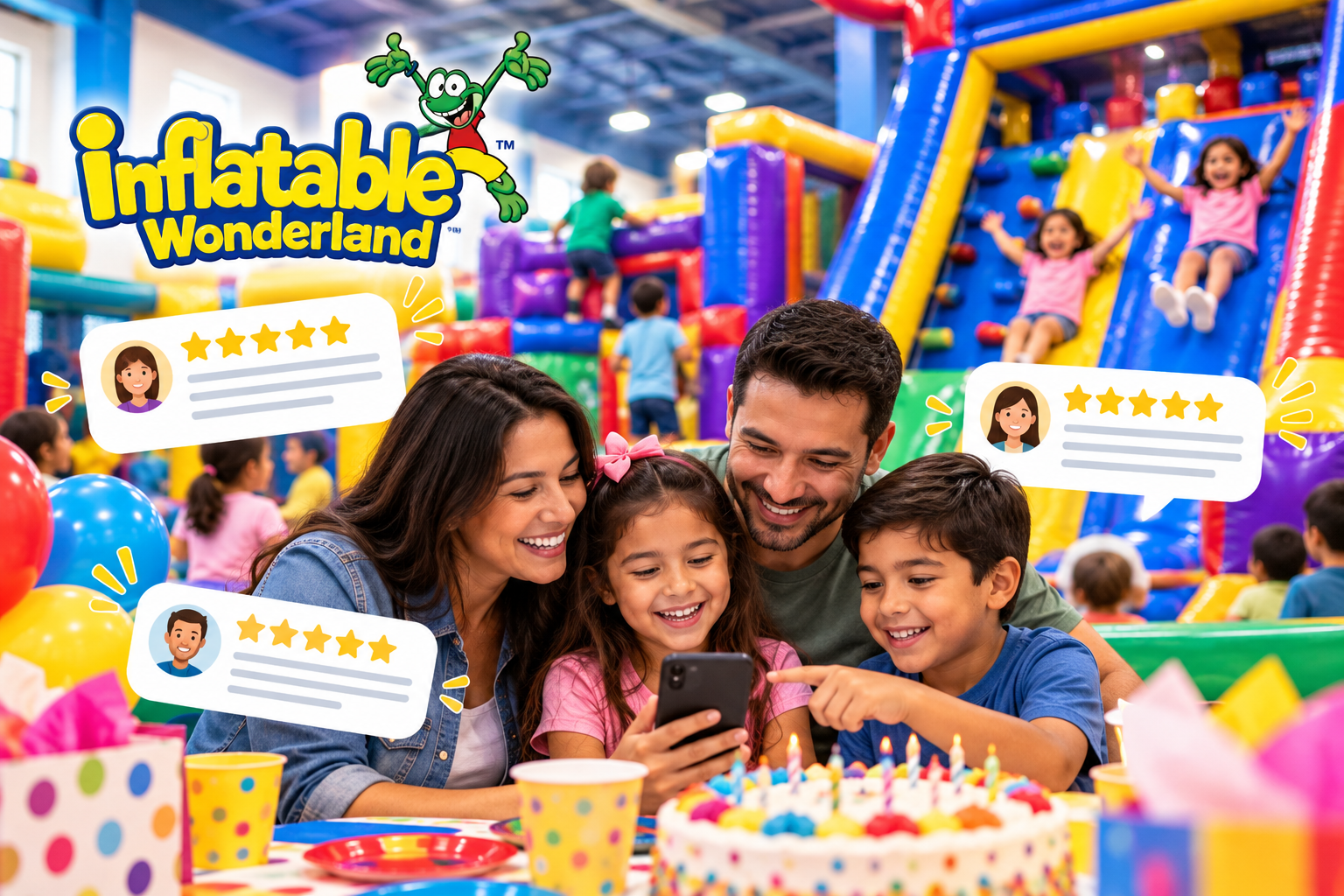 Four children in an inflatable castle. 